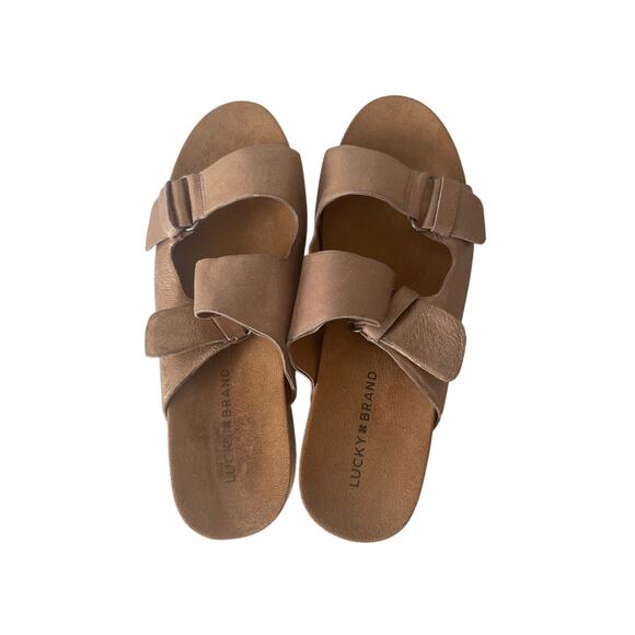 Lucky Brand Genuine Leather Pink Pearl Shimmer Slip On Sandal Women Size 10 - Picture 2 of 8